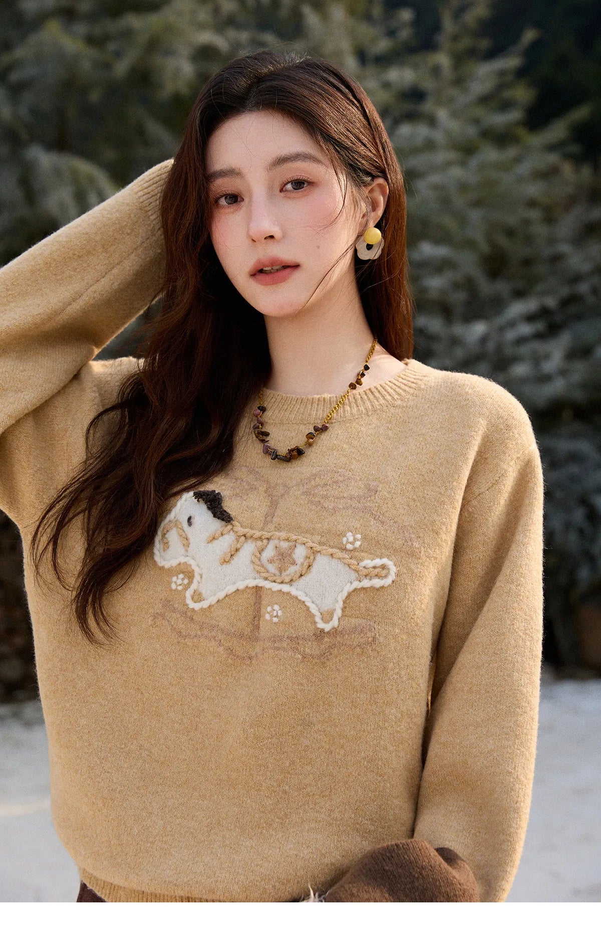 Mishow Handmade Embroidered Pony Jacquard Pullover MXE92Z2848