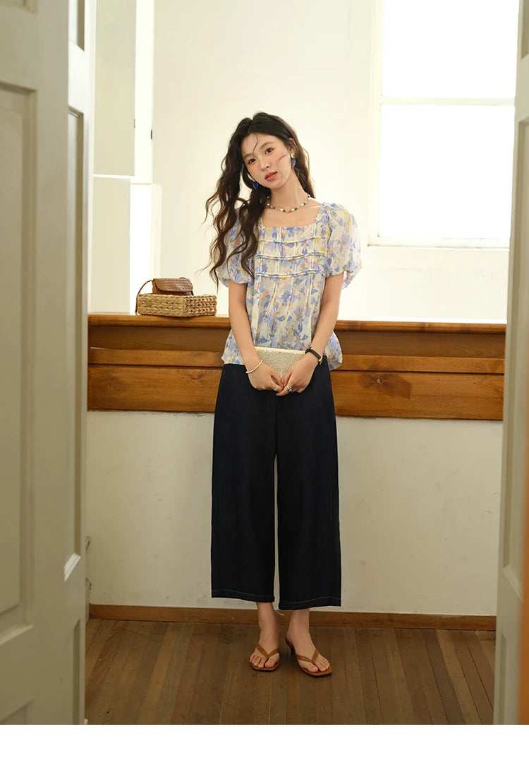 MISHOW Square Neck Puff Sleeve Blouse Print Top MXE39X1937