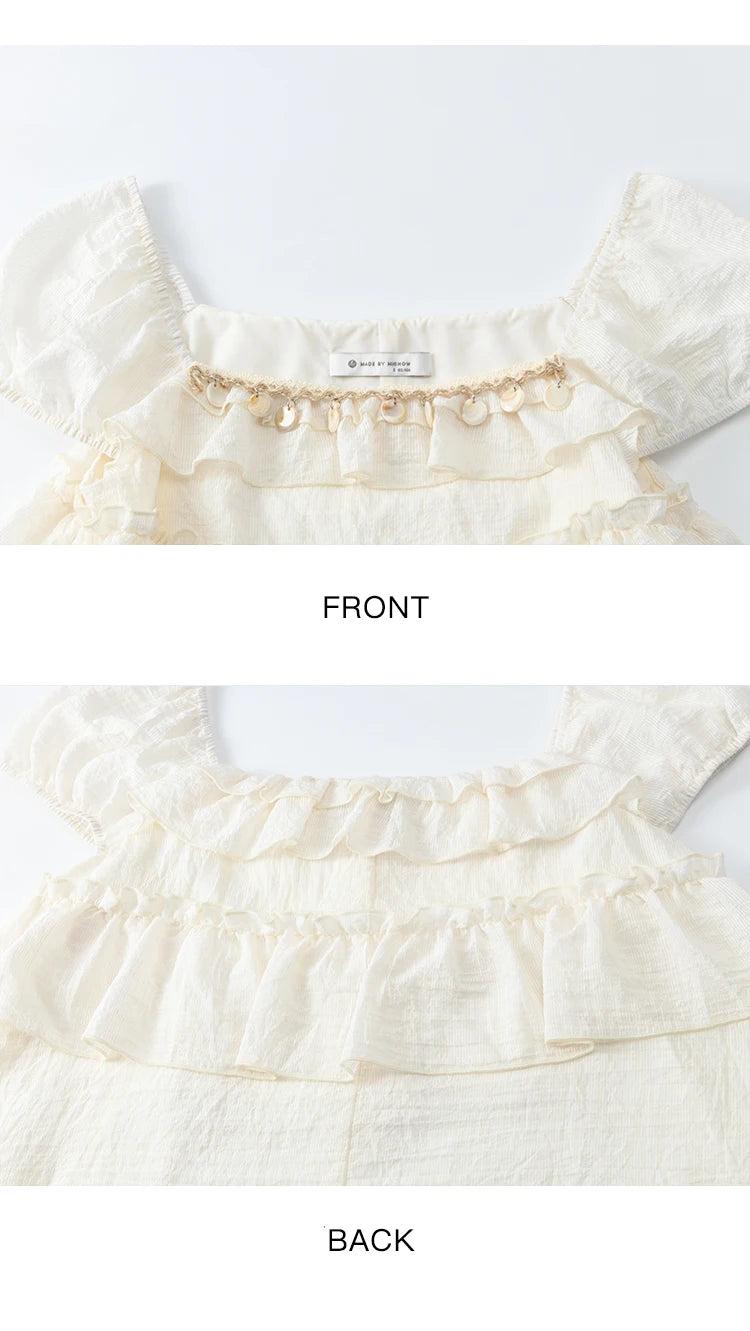 MISHOW French Square Collar Blouse Cake Ribbon Short Sleeve MXE33X1763