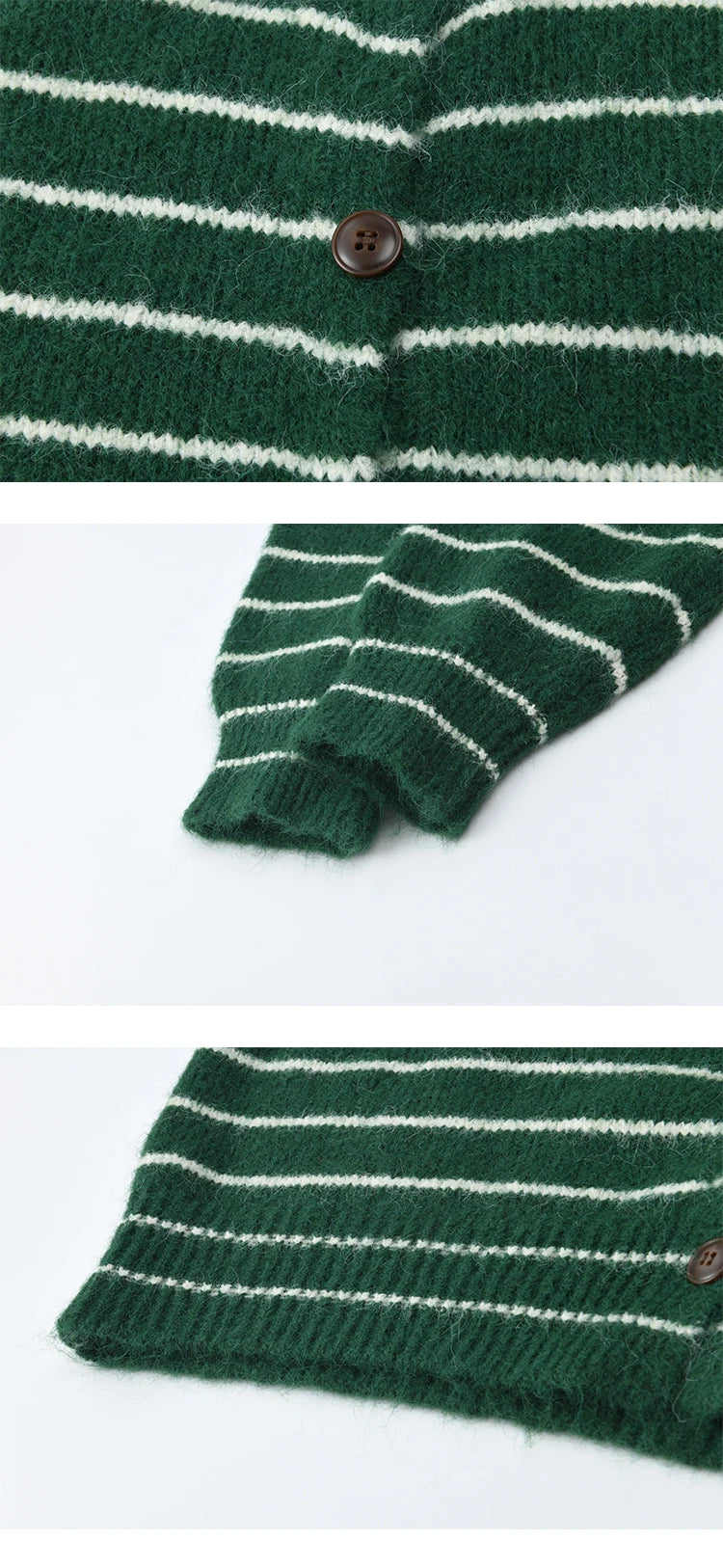 Mishow Green Striped Wool Blend Retro Cardigan MXE86Z2735