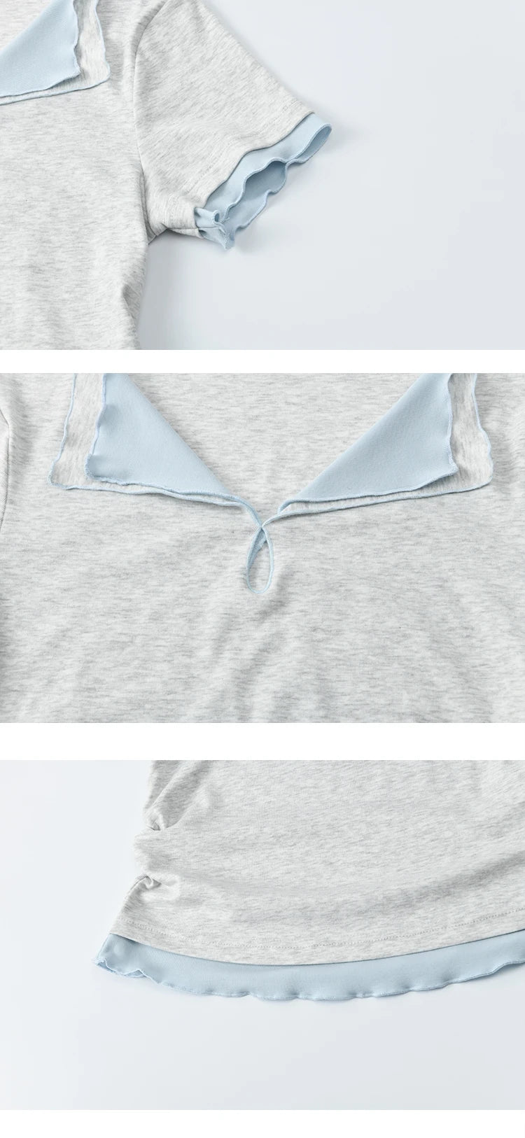 Mishow Grey Blue Fake Two-Piece Wavy Edge Tee MXE35T0567