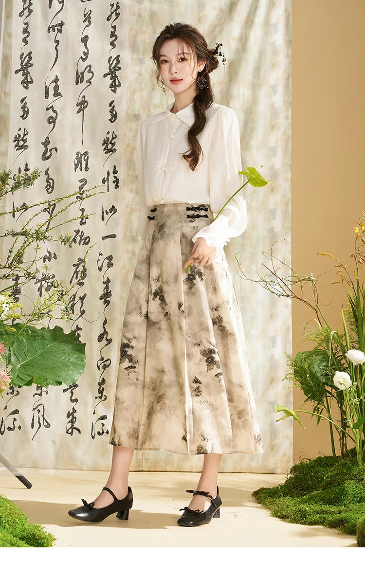 MISHOW Chinese Lapel Shirt Pearl Embellishments Petal Sleeve MXD11X1344