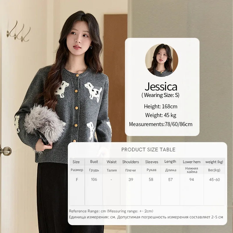 Mishow Puppy Jacquard Crew Neck Cardigan MXE93Z2950