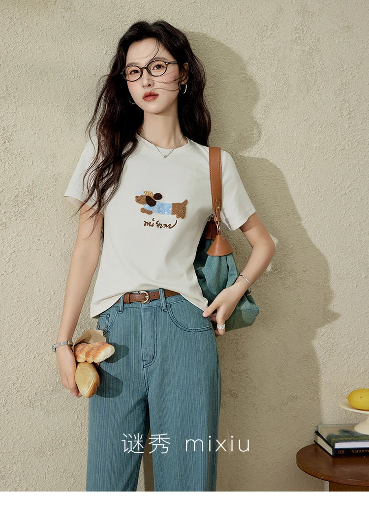 Mishow Embroidery Pockets Straight Leg Jeans MXE14K0870