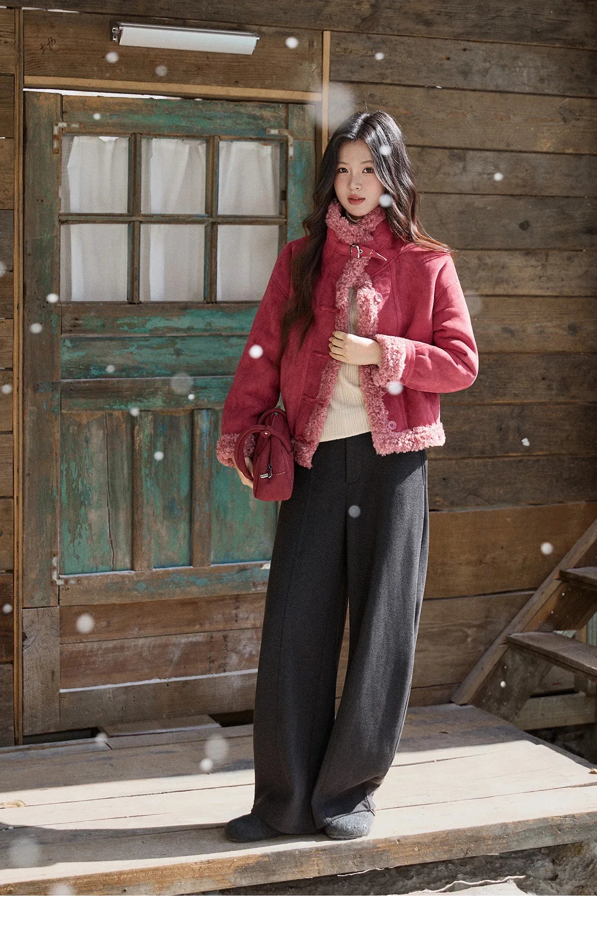 MISHOW Gray Woolen Wide-Leg Pants High Waist Draped Elastic MXE93K1143