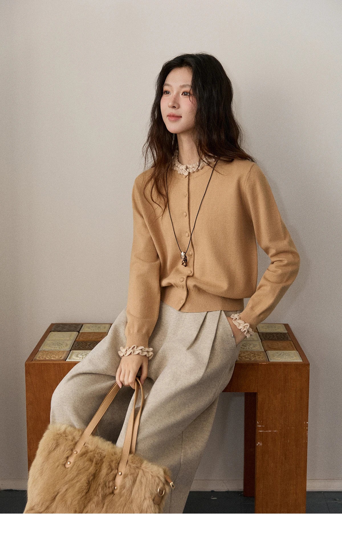 Mishow Retro Ruffle O-Neck Knit Cardigan MXE91Z2749