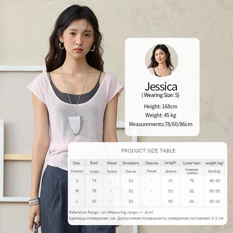 Mishow Linen Contrast Fake Two-Piece Knit Tee MXE36Z1277
