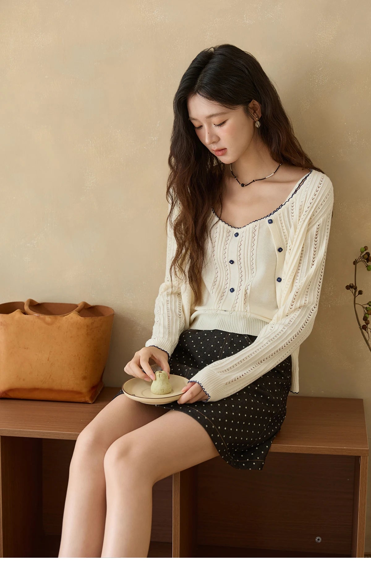Mishow Apricot Knit Cardigan & Camisole Wool Set MXE43T0726