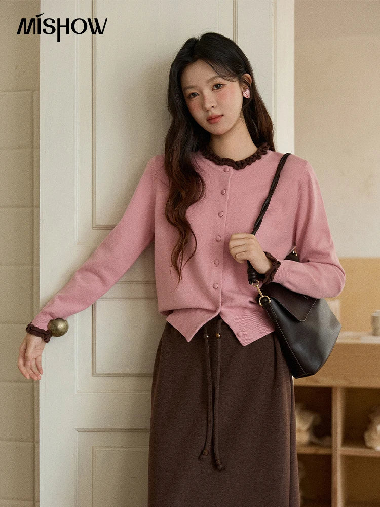 Mishow Retro Ruffle O-Neck Knit Cardigan MXE91Z2749