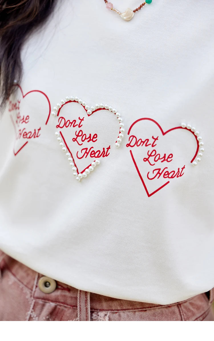 Mishow Apricot Heart Print Positive Shoulder Tee MXE11T0491