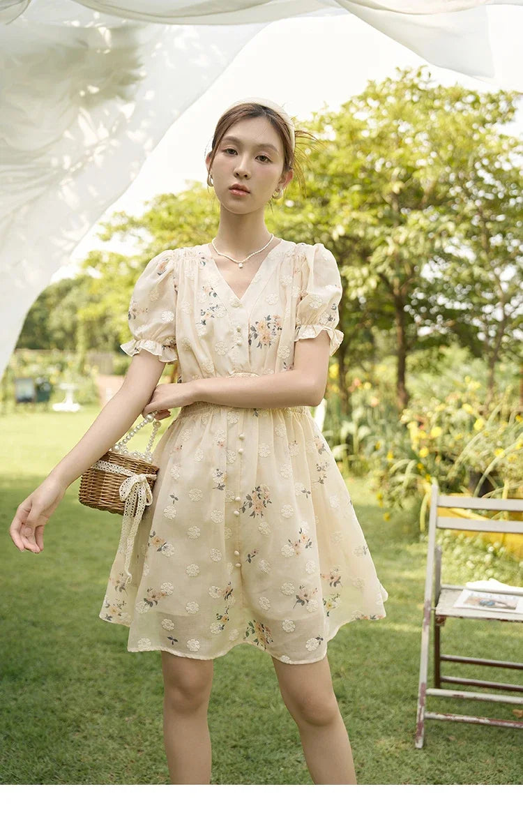 Mishow French Floral Embroidered Petal Sleeve Dress MXC38L1424