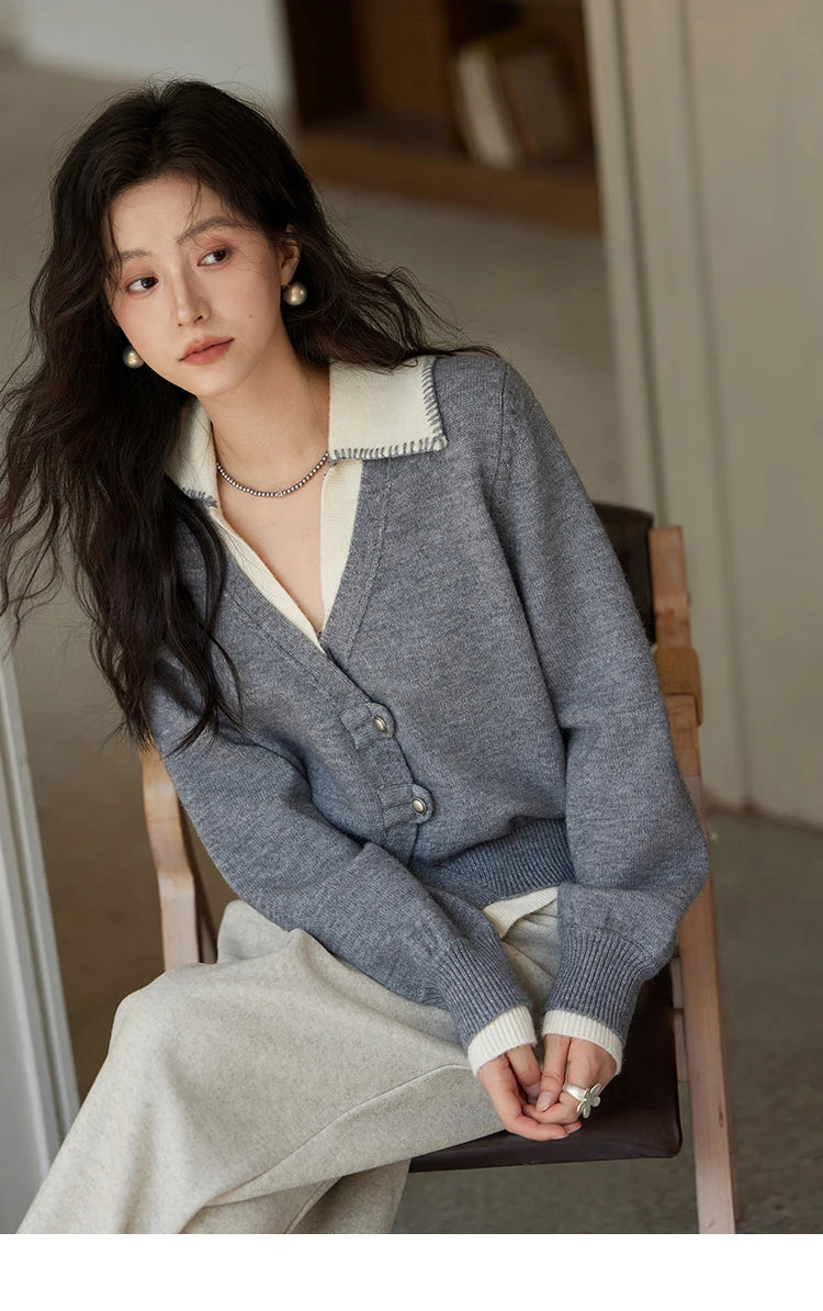 Mishow Fake Two-Piece Splicing V-Neck Cardigan MXD41Z0712