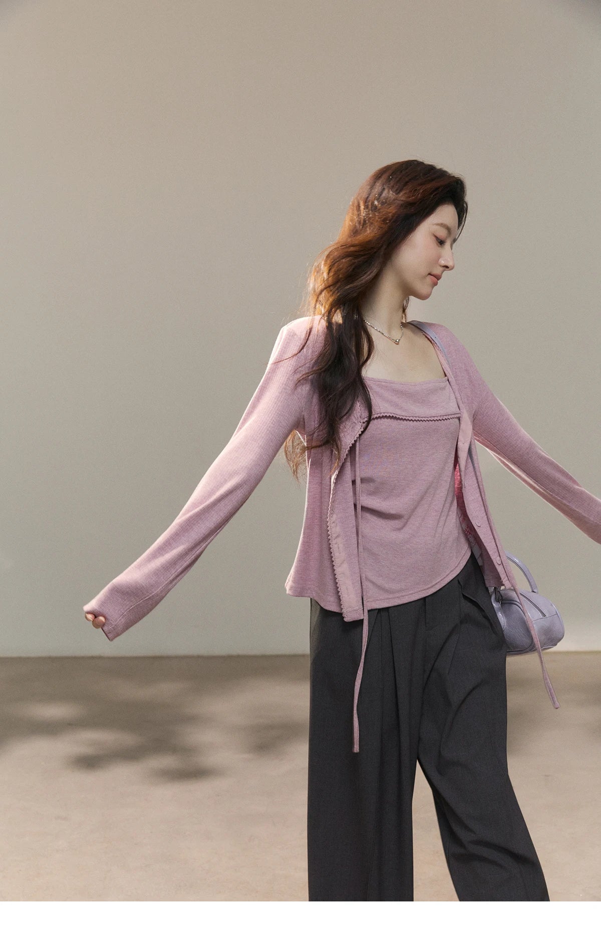 Mishow Purple Lace-Up Cardigan & Camisole Set MXF13Z2998