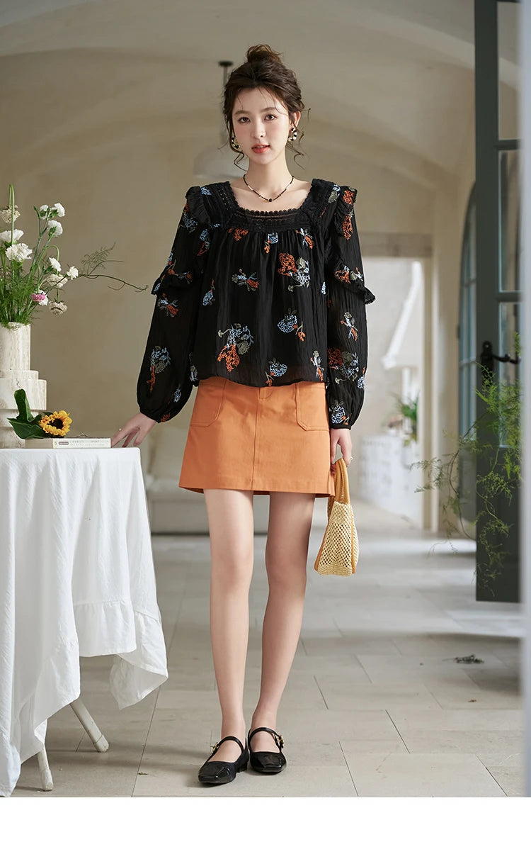 Mishow Orange High Waist Slim A-Line Pocket Skirt MXD13B0264