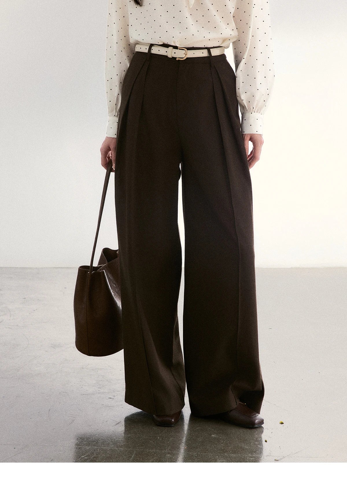 MISHOW Dark Brown Wide Leg Pants High Waist Pleated Elastic MXF108K1010