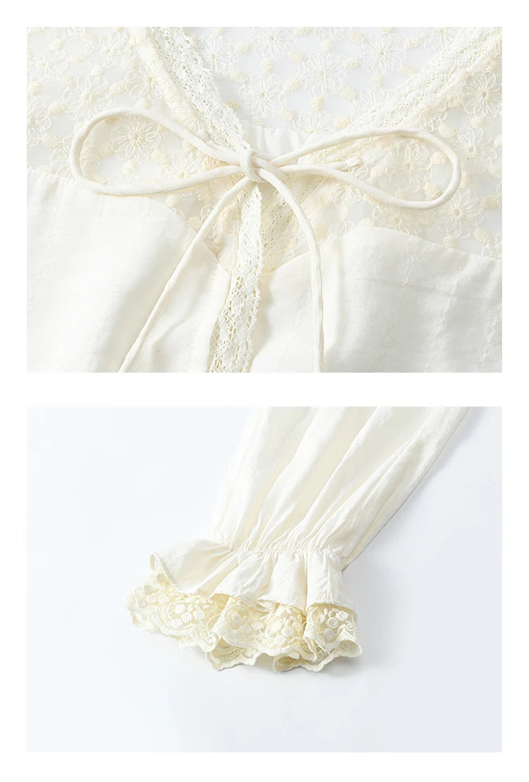 MISHOW Lace Patchwork Shirt V-Neck Fungus Edge Petal Sleeve MXE13X1713