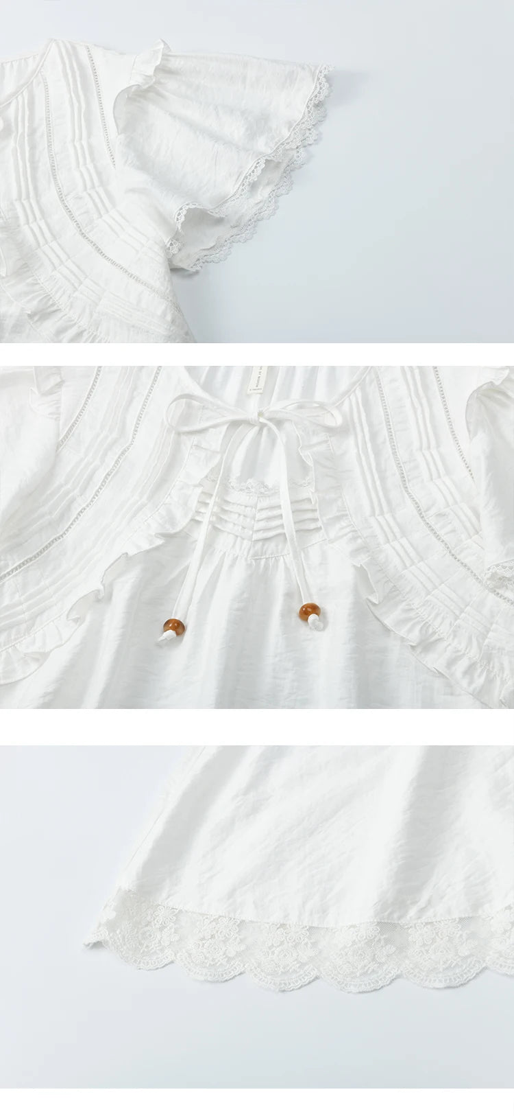 MISHOW White Lace Up Blouse Butterfly Sleeve Hollow Lace MXE34X1784