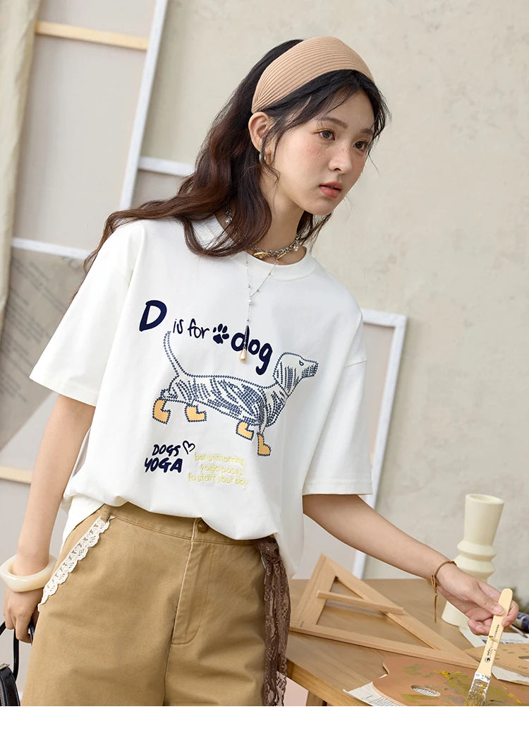 Mishow Flocked Puppy Print Loose Tee MXE33T0542