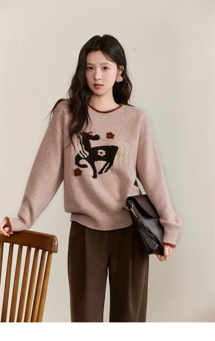 Mishow Horse Pattern Faux Mink Fur Cuff Sweater MXE94Z2863