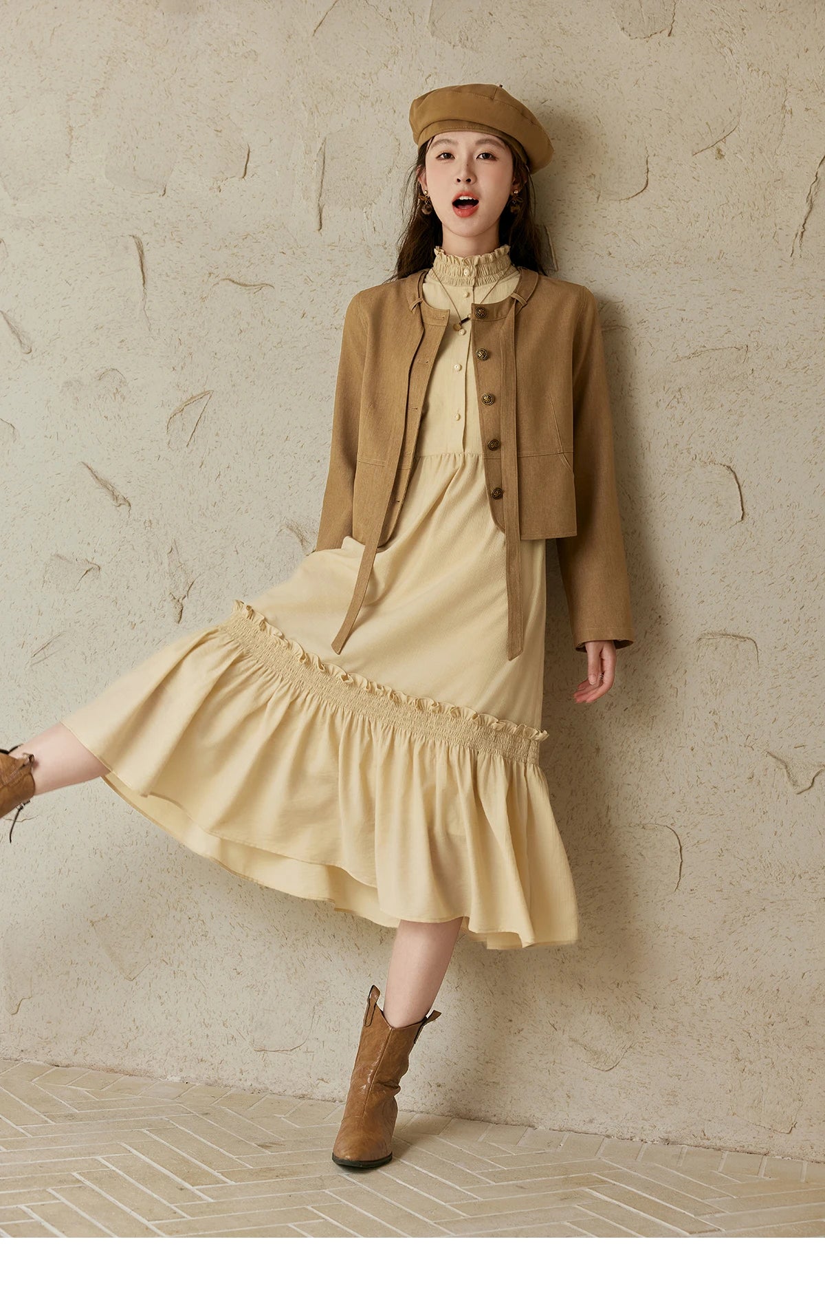 Mishow French Stand Neck Lotus Leaf Sleeve Dress MPD42L2036