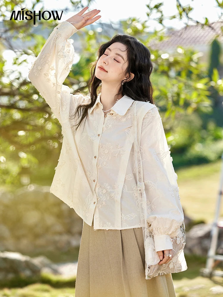 MISHOW 100% Cotton Embroidered Jacquard Shirt Lapel MXE12C0391
