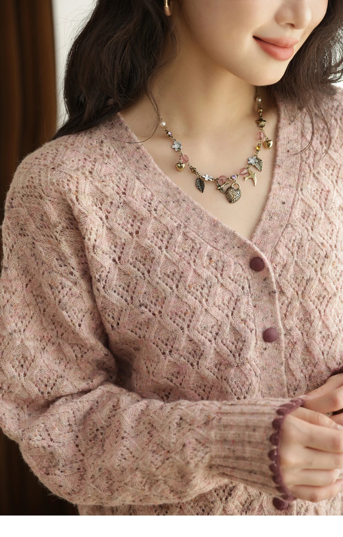Mishow Colorful Dot Argyle Shell Embroidery Cardigan MXE44Z1364