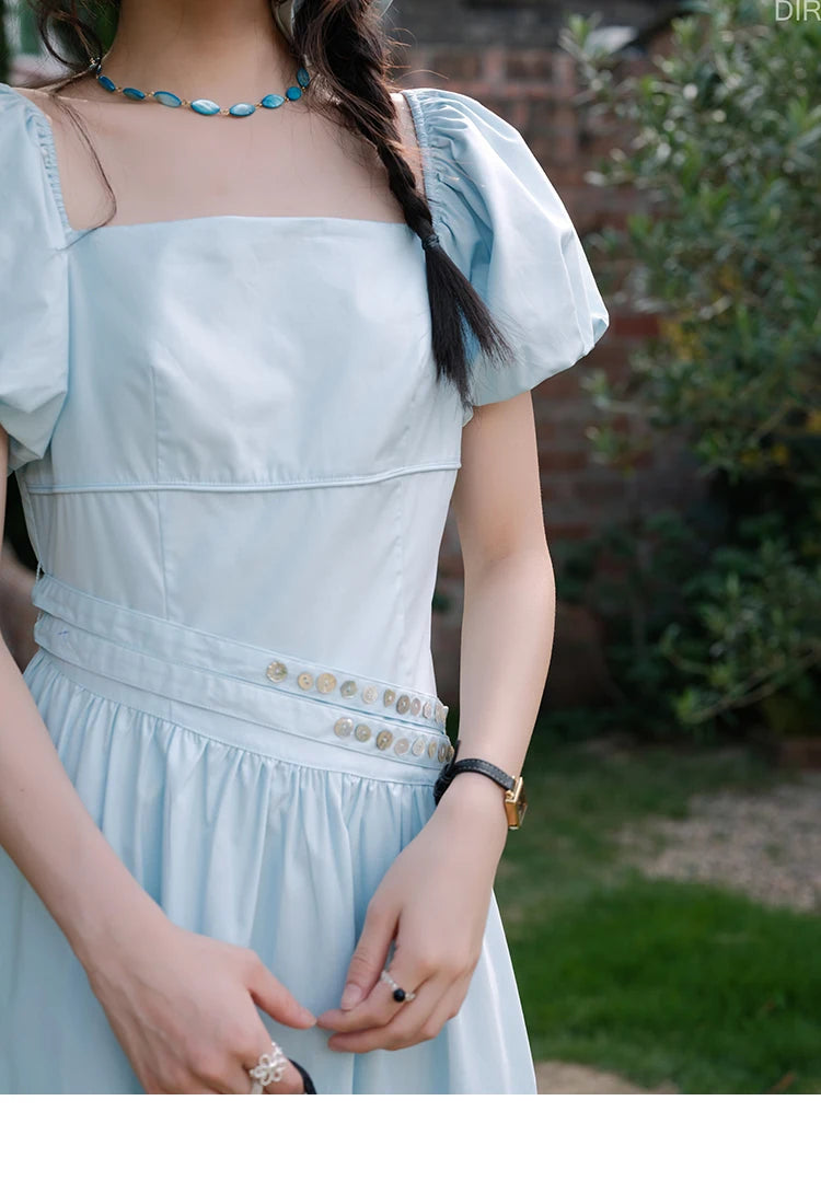 Mishow Square Neck Puff Sleeve Double Belt Dress MXE34L2222