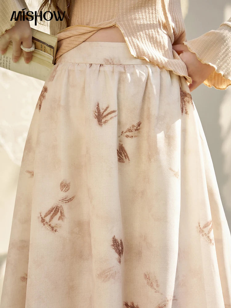 MISHOW Long Flowy Skirt Irregular High Waist A-Line Print Zipper MXD11B0215