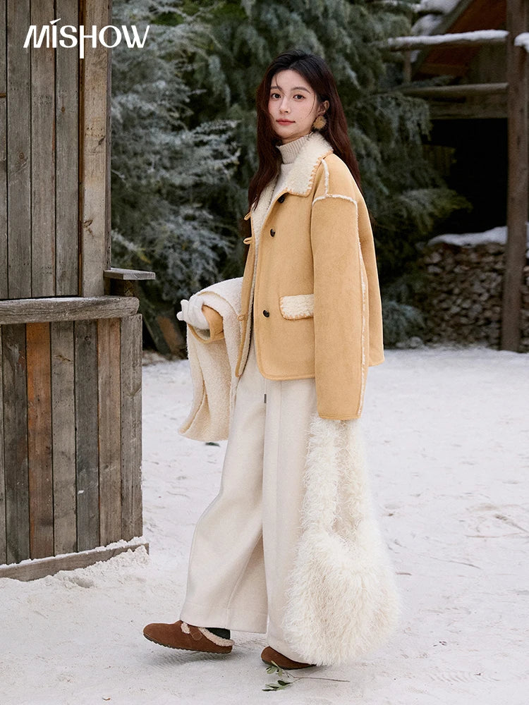 MISHOW Yellow Fur Suede Jacket Lapel Loose Warm MXE92W1016