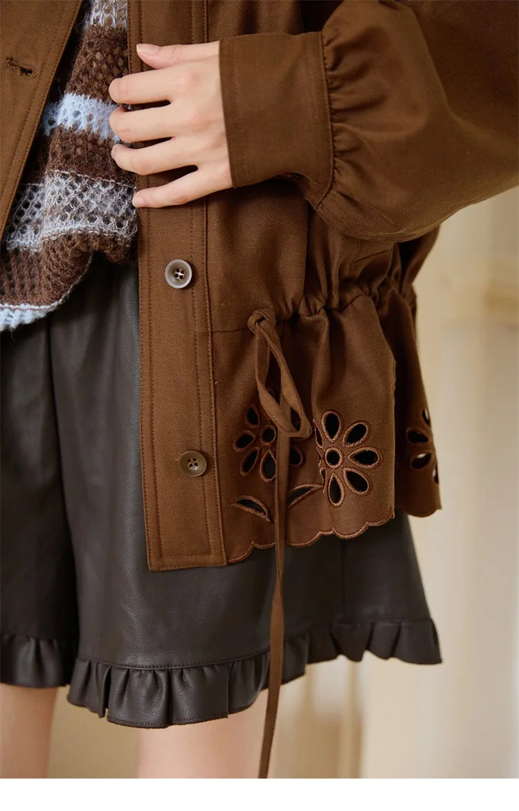 Mishow Hollow Embroidered Drawstring Waist Trench MXE48W0855