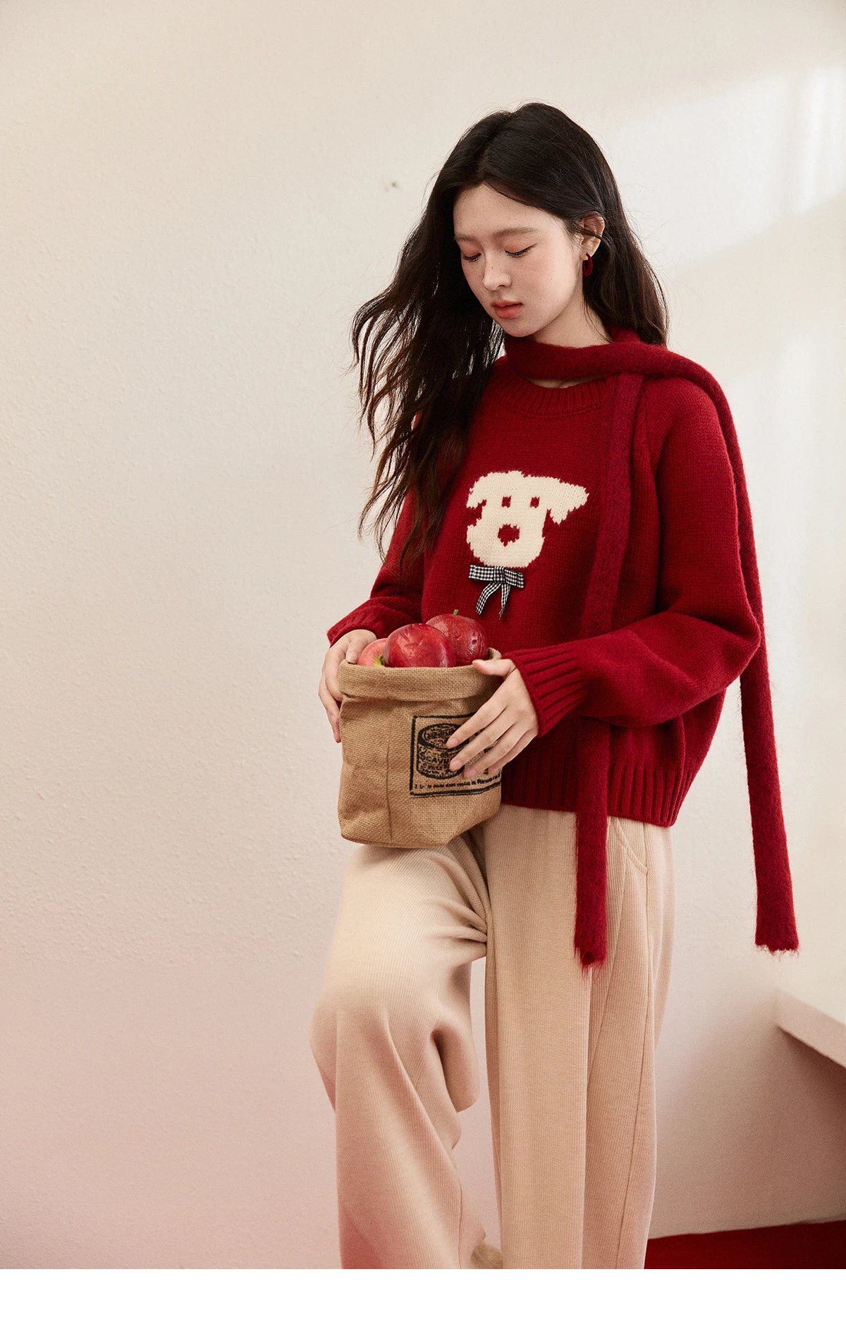 Mishow Red Puppy Jacquard Crew Neck Sweater MXE93Z2932