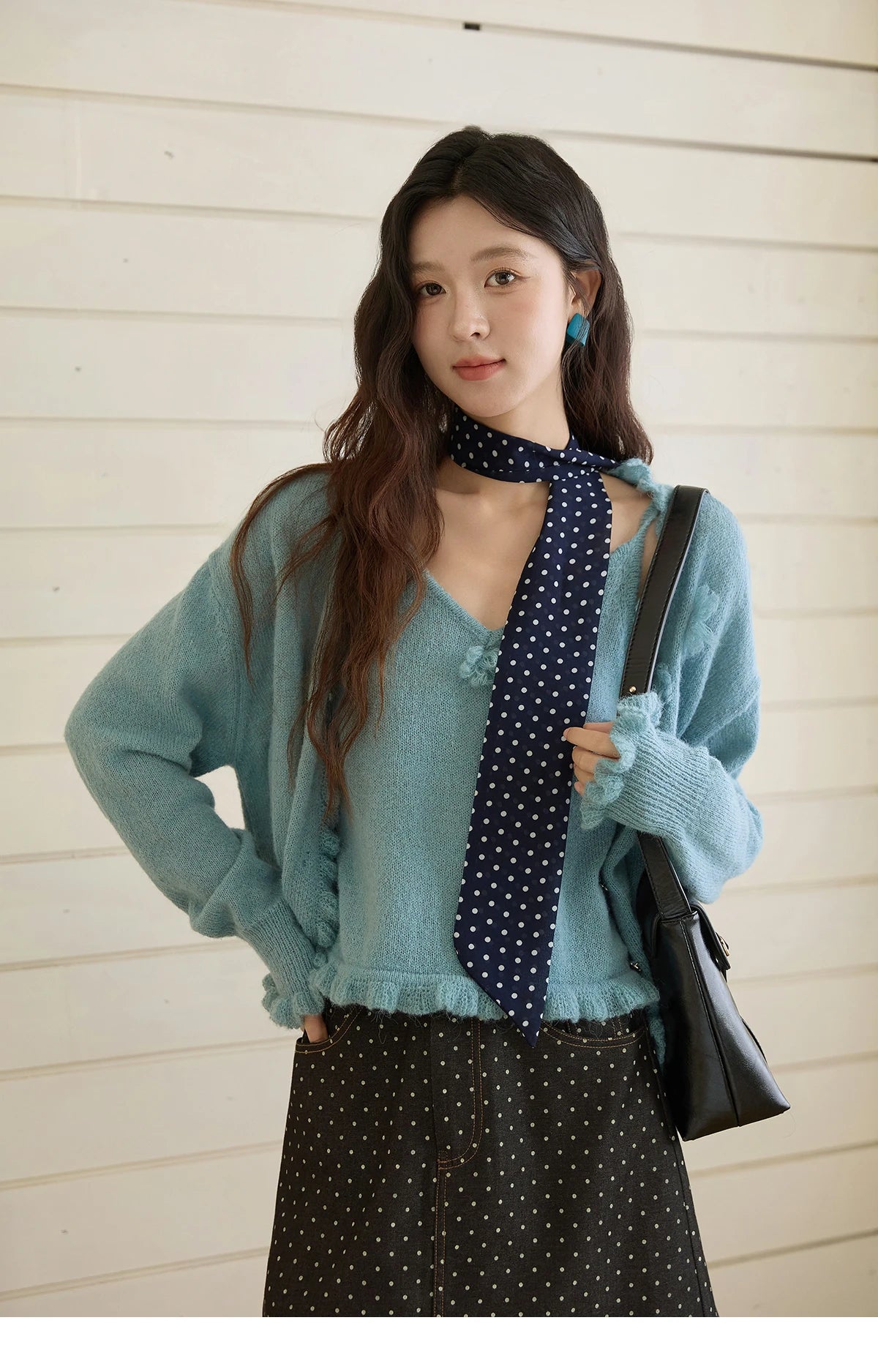 Mishow Blue Lotus Leaf Edge Cardigan & Camisole Set MXE45T1377