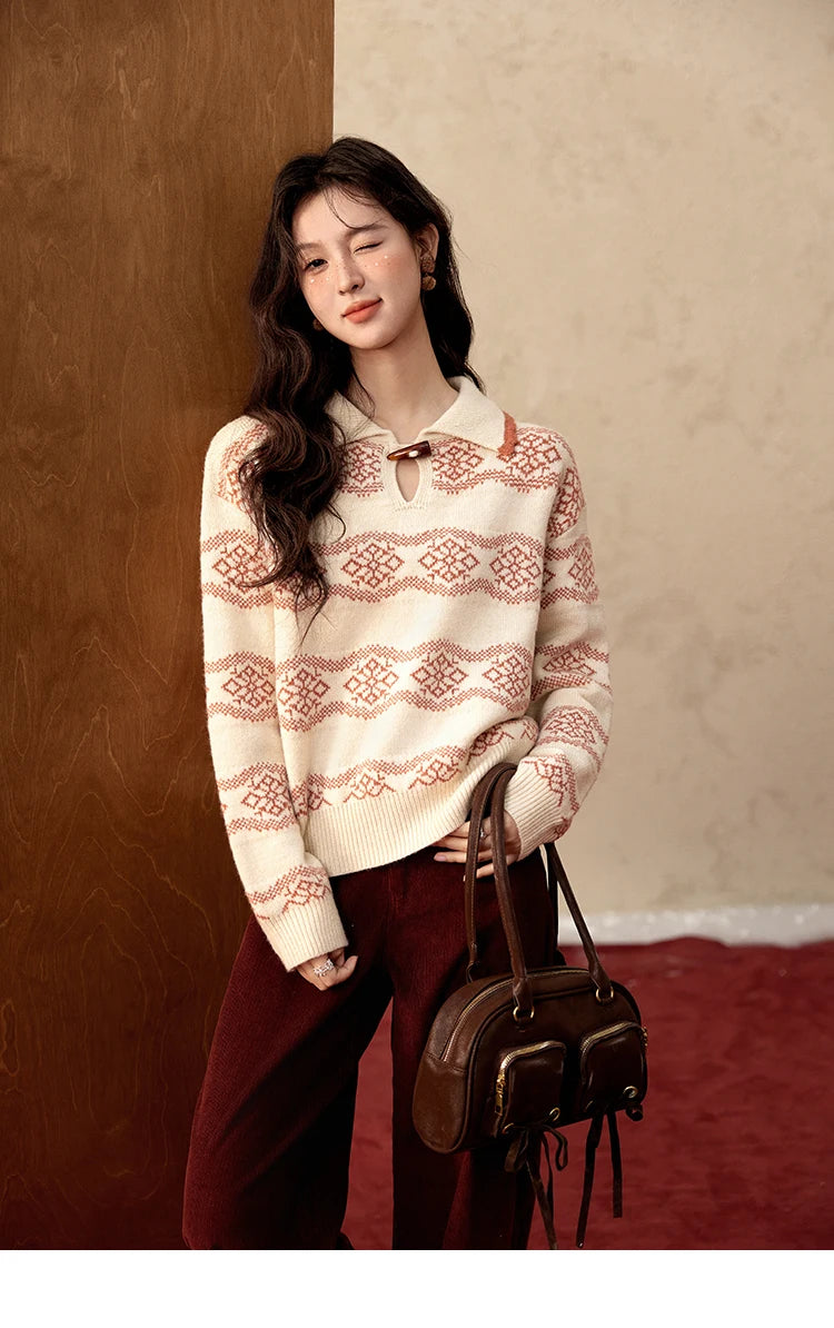 Mishow Christmas Fair Isle Turn Down Collar Pullover MXD59Z1042