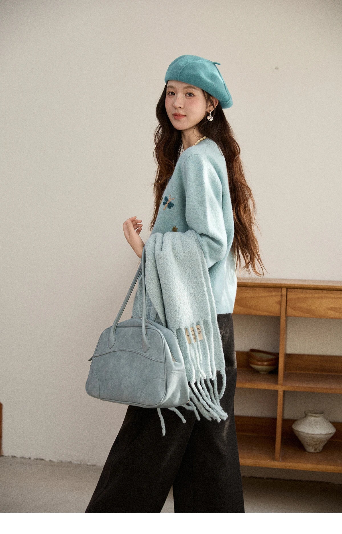 Mishow Blue Butterfly Embroidered O-Neck Cardigan MXE90Z2818