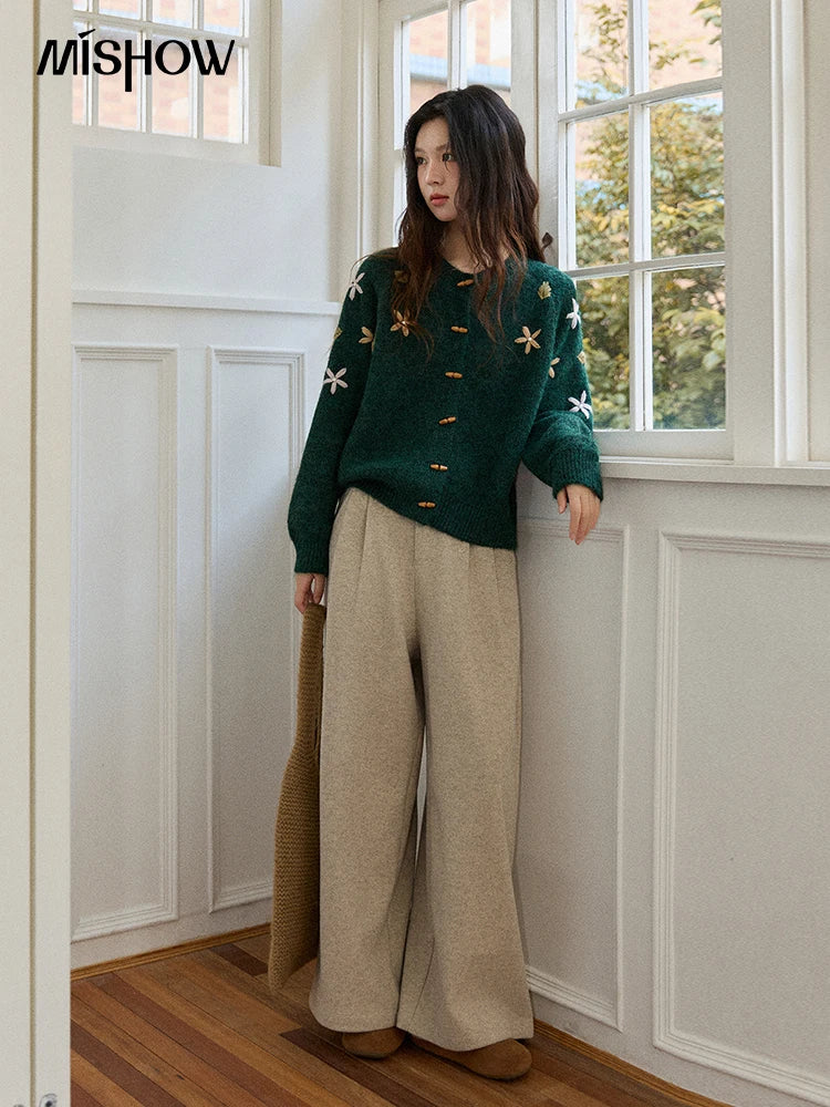 Mishow Green Retro Flower Embroidery Cardigan MXE86Z2729