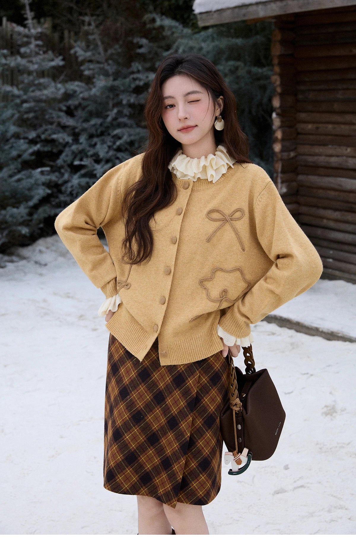 Mishow Retro Plaid Brushed High Waist Warm Skirt MXE91B2457