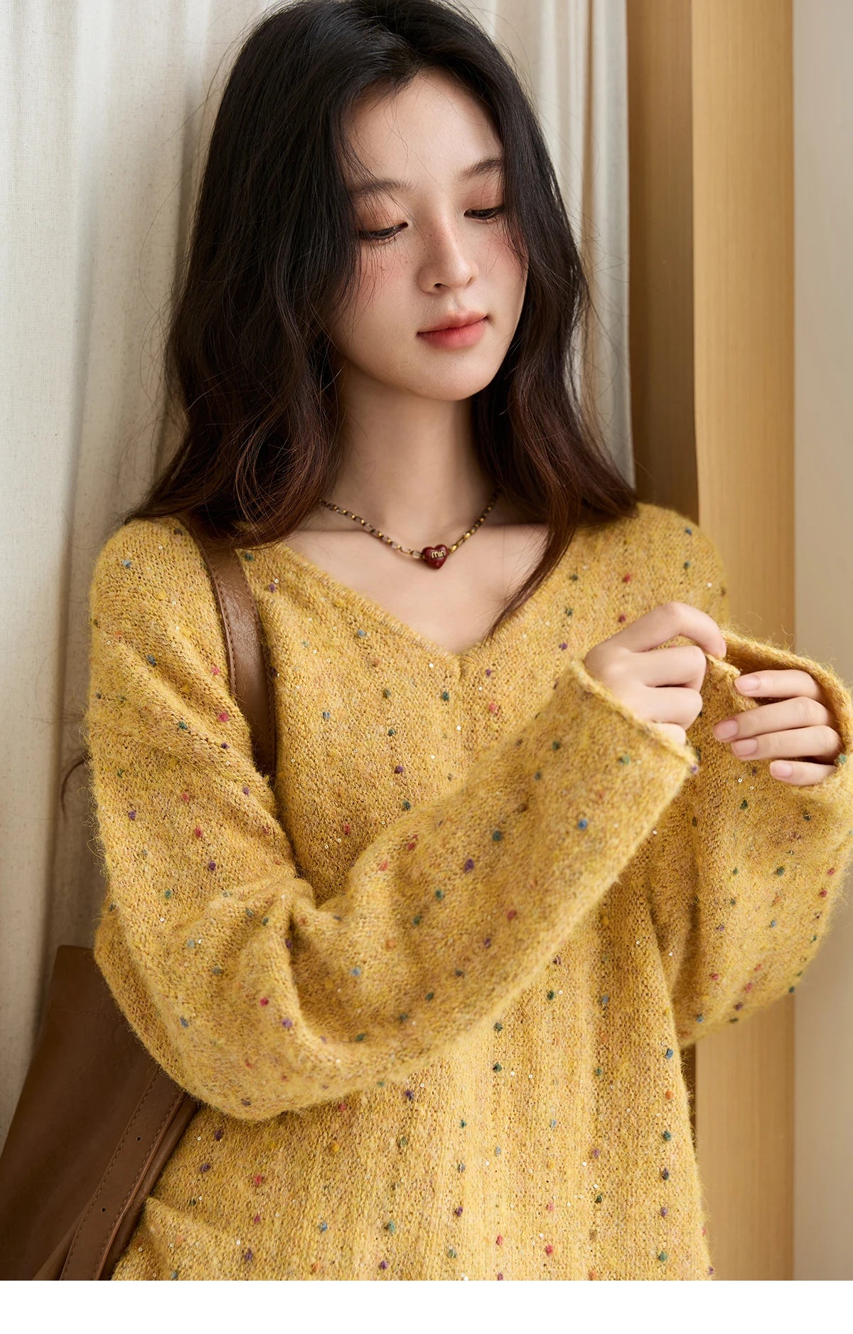 Mishow Retro Yellow Sequins V-Neck Pullover MXE47Z2572