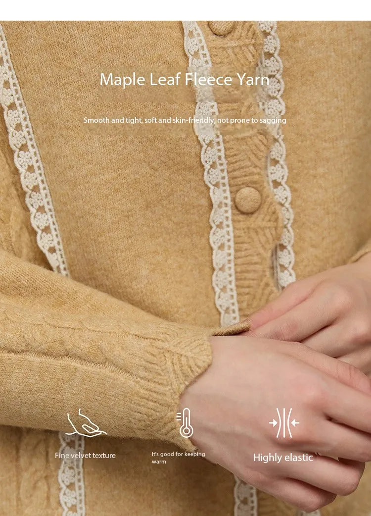 Mishow Yellow Lace Stitching Cable Knit Cardigan MXE51Z2546