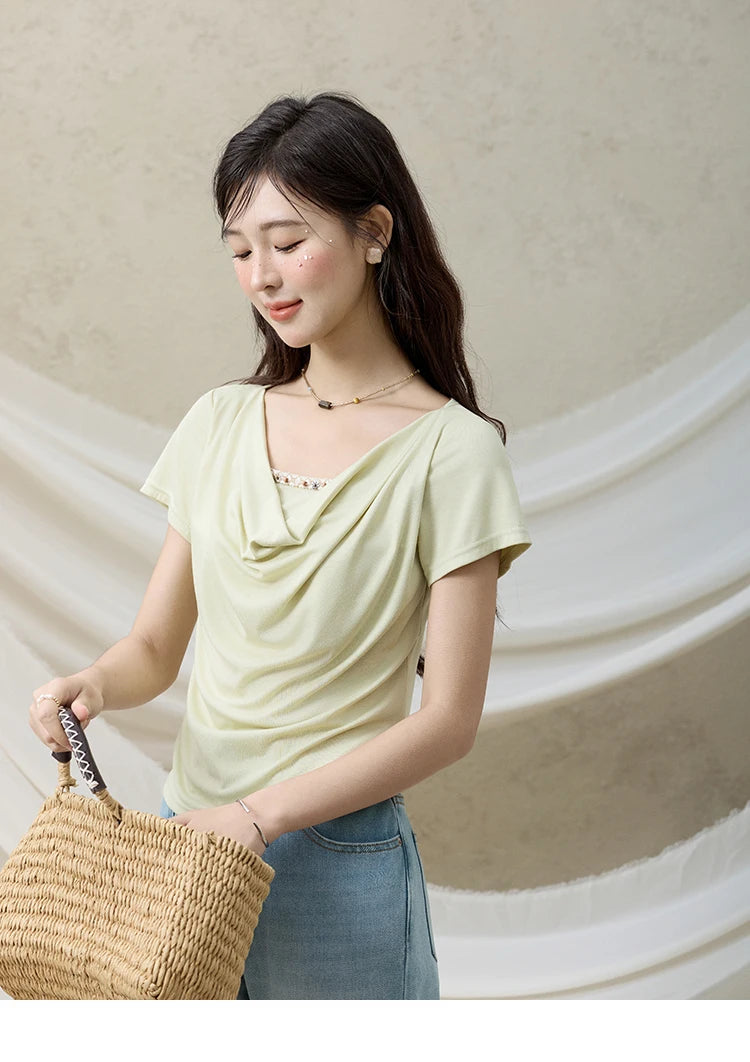 Mishow Swing Collar Shell Ribbon Tee MXE33T0524