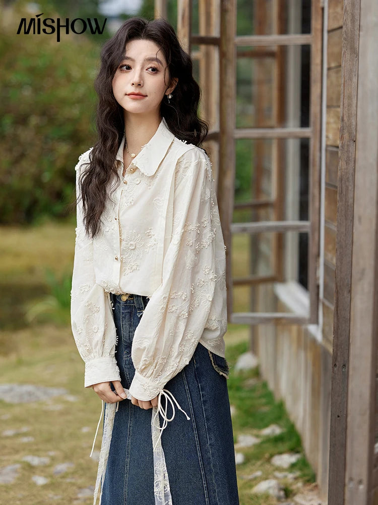 MISHOW 100% Cotton Embroidered Jacquard Shirt Lapel MXE12C0391