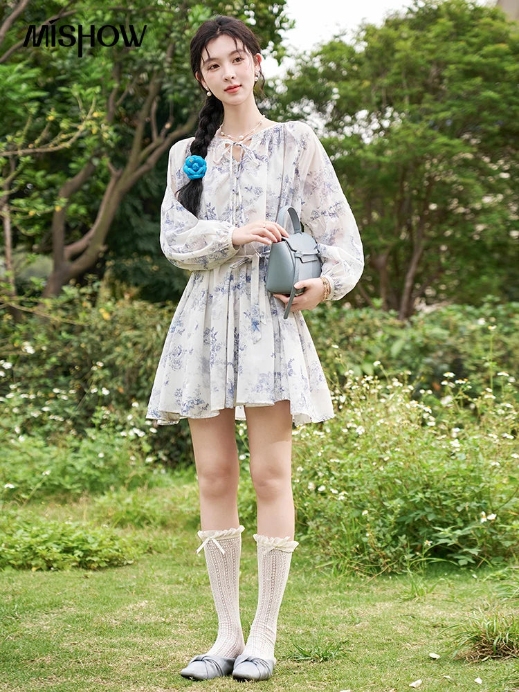 Mishow Fairy Floral Puff Sleeve Chiffon Dress MXD14L1681