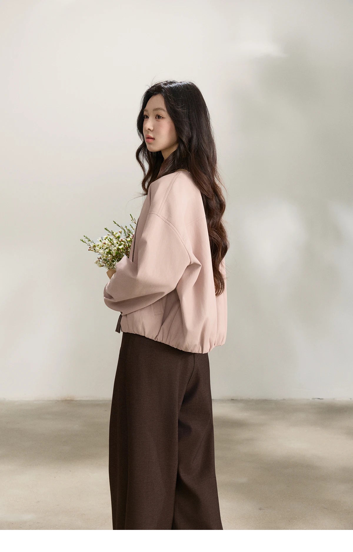 MISHOW Pink Flower Bud Leather Jacket Crew Neck Single-Breasted MXF108W1001