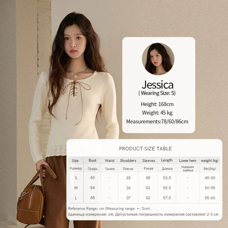 Mishow Beige Contrast French Hem Crochet Sweater MXE89Z2634