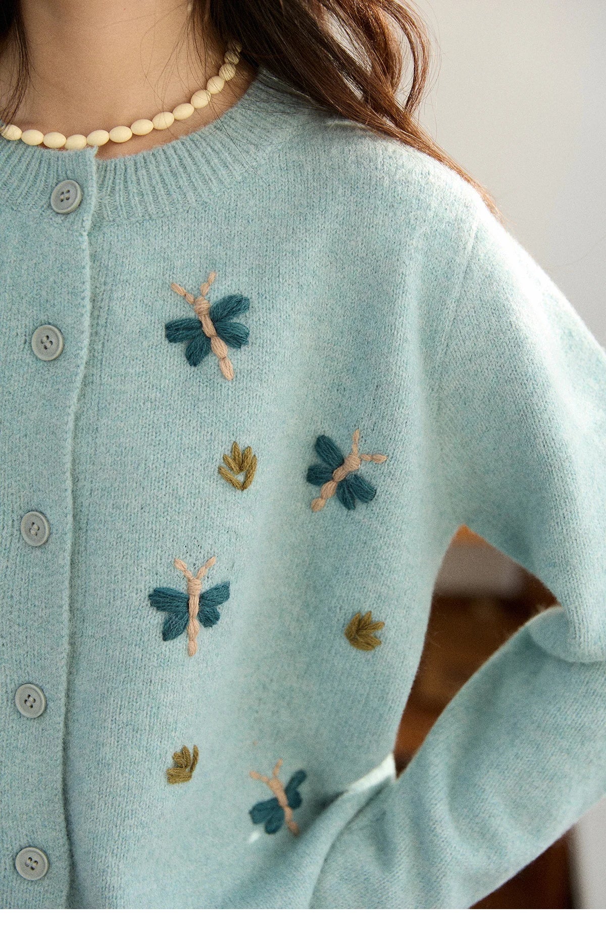 Mishow Blue Butterfly Embroidered O-Neck Cardigan MXE90Z2818