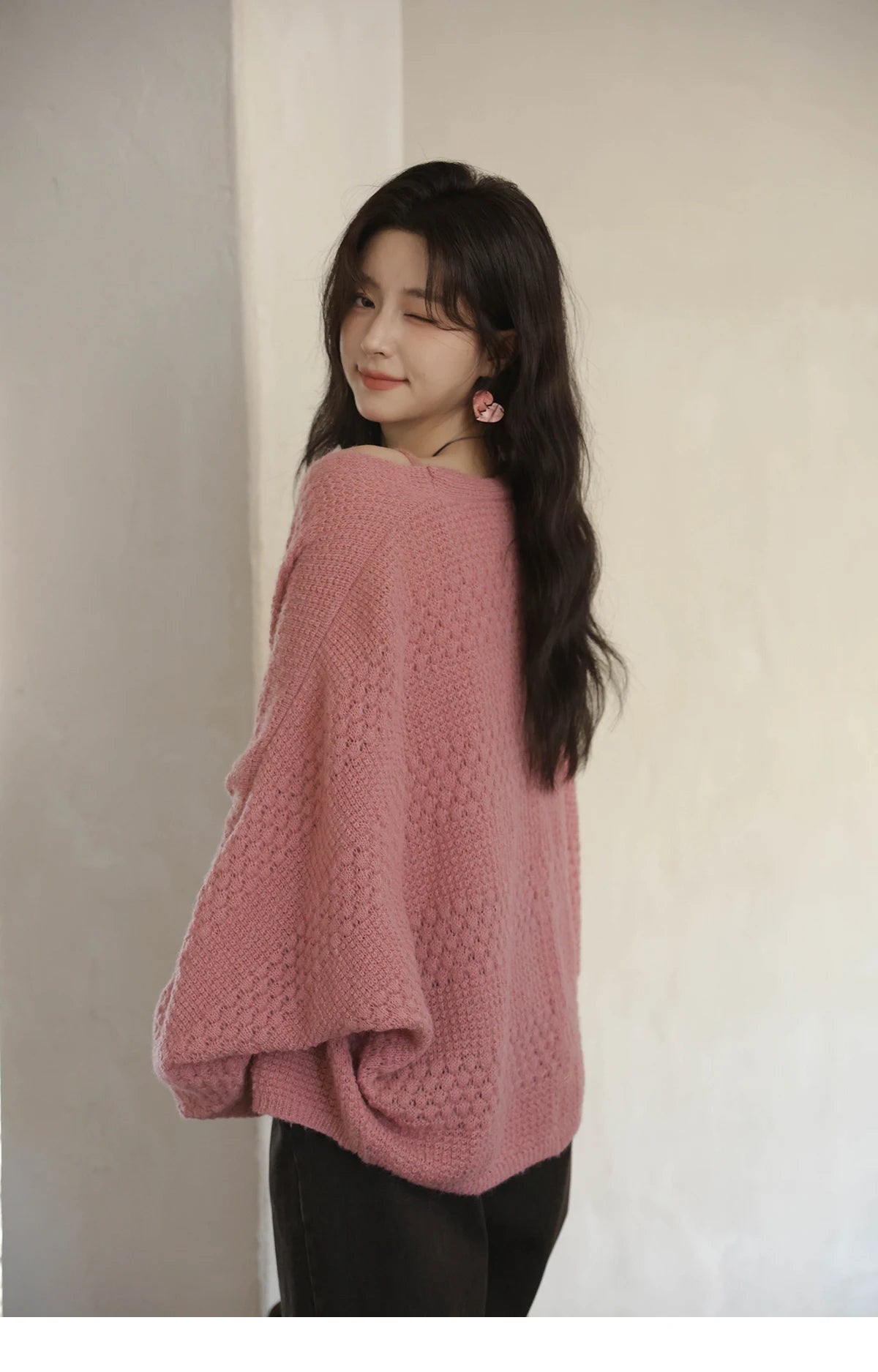 Mishow Pink Long Sleeves Cardigan with Vest Set MXE44T0737