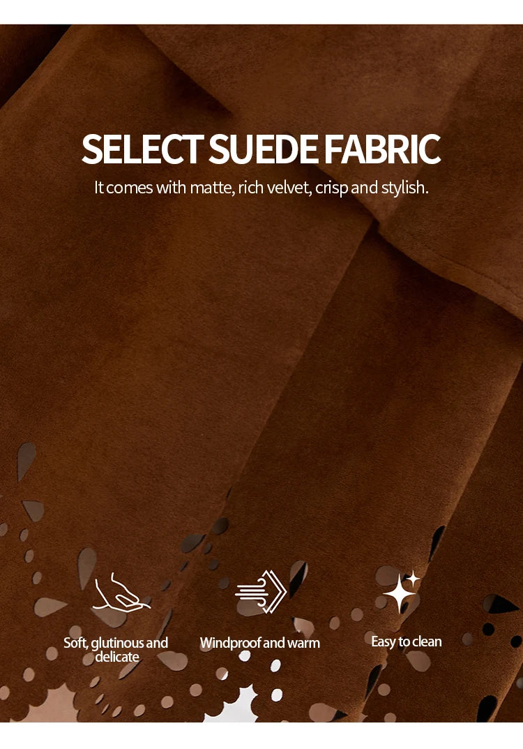 Mishow Brown Retro Suede Hollow Out Vest Dress MXE51L2524