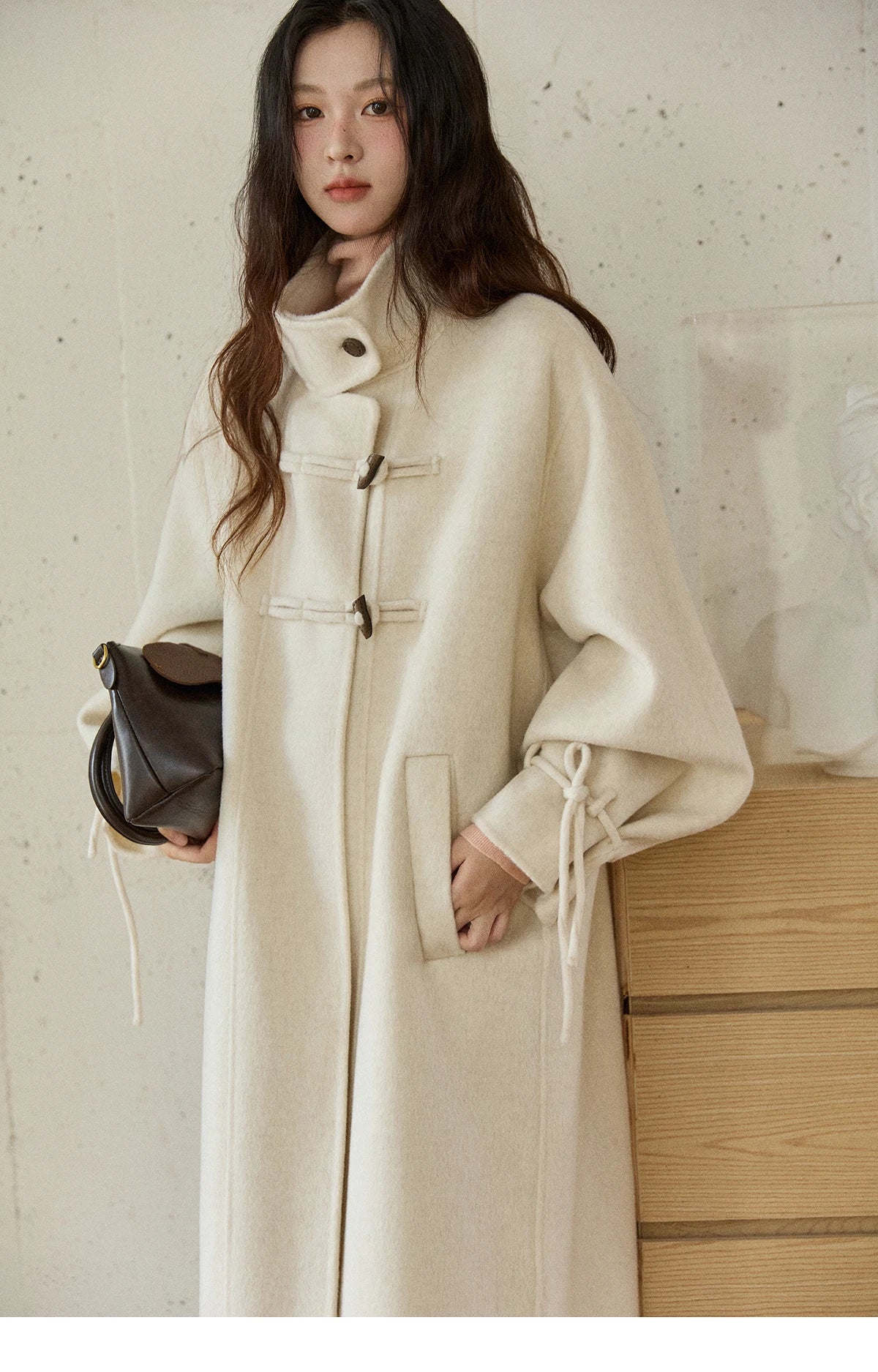 Mishow Yellow 100% Wool Double-Faced Turtleneck Coat MXE51W0902