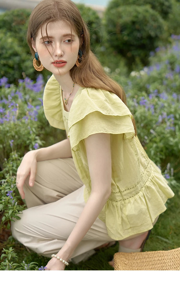 MISHOW Lace Flying Sleeve Blouse Square Neck MXD30X1574