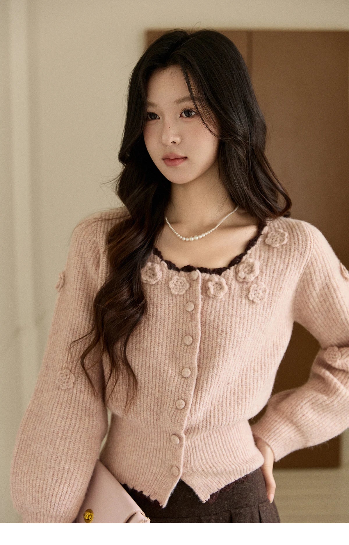 Mishow Pink Flower Lace Trim Cardigan MXE94Z2862