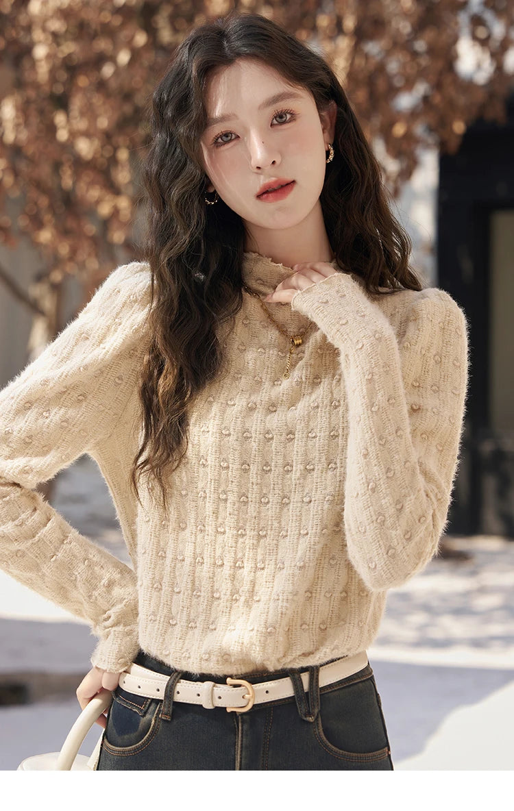 Mishow Lace Mock Neck Bottoming Shirt MXC58Z0481